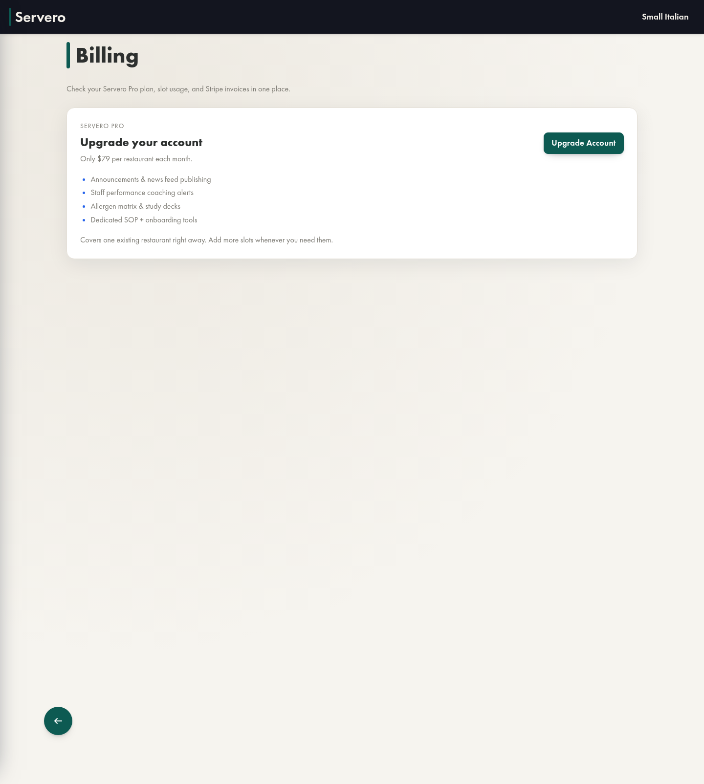 Starter billing page